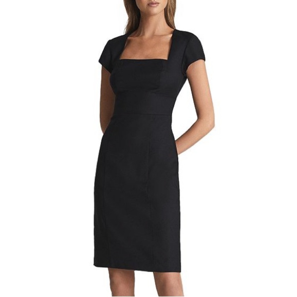 Reiss Navy Blue Haisley Wool Blend Sheath Dress Size US 0